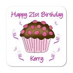 Cupcake (Chocolate & Pink) Personalised Birthday Coaster